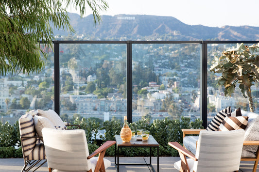 panoramic view with hollywood sign of rooftop bar filler in hollywood