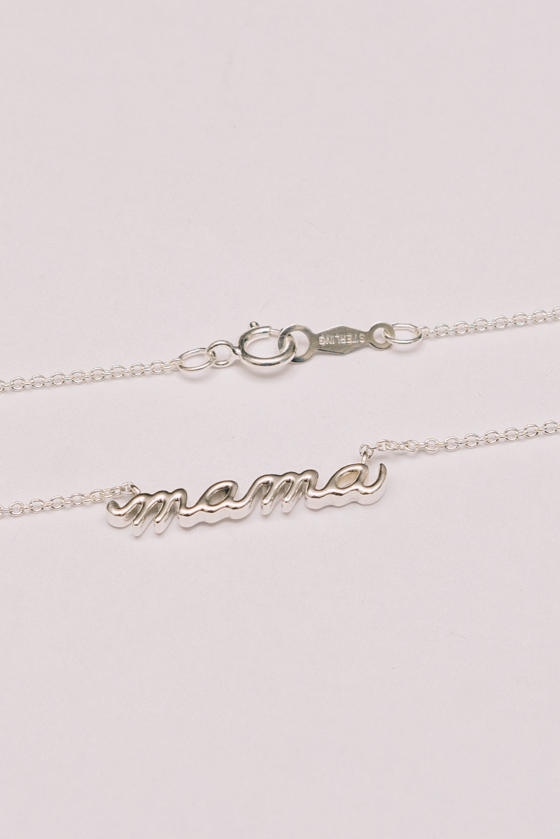 Petite Mama Script Necklace | .925 Silver and 14K Gold