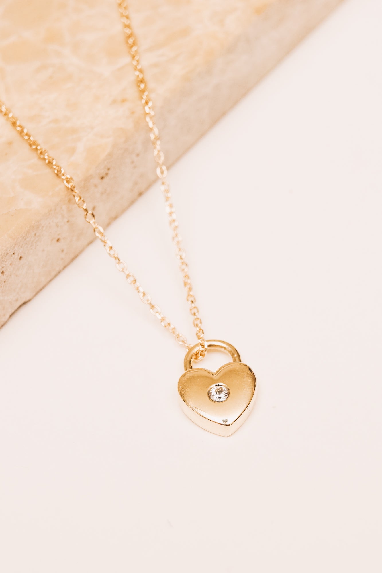 Heart Lock Necklace | 14k Gold | White Sapphire