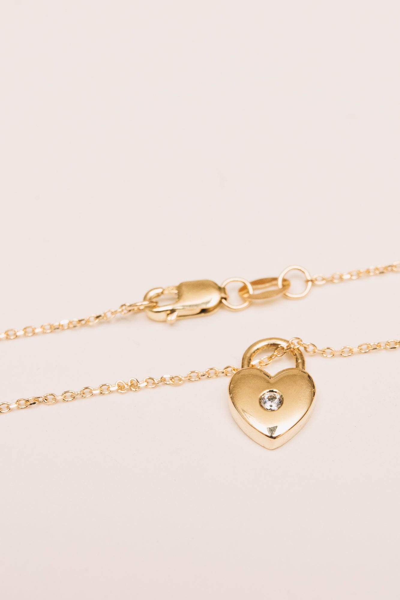 Heart Lock Necklace | 14k Gold | White Sapphire