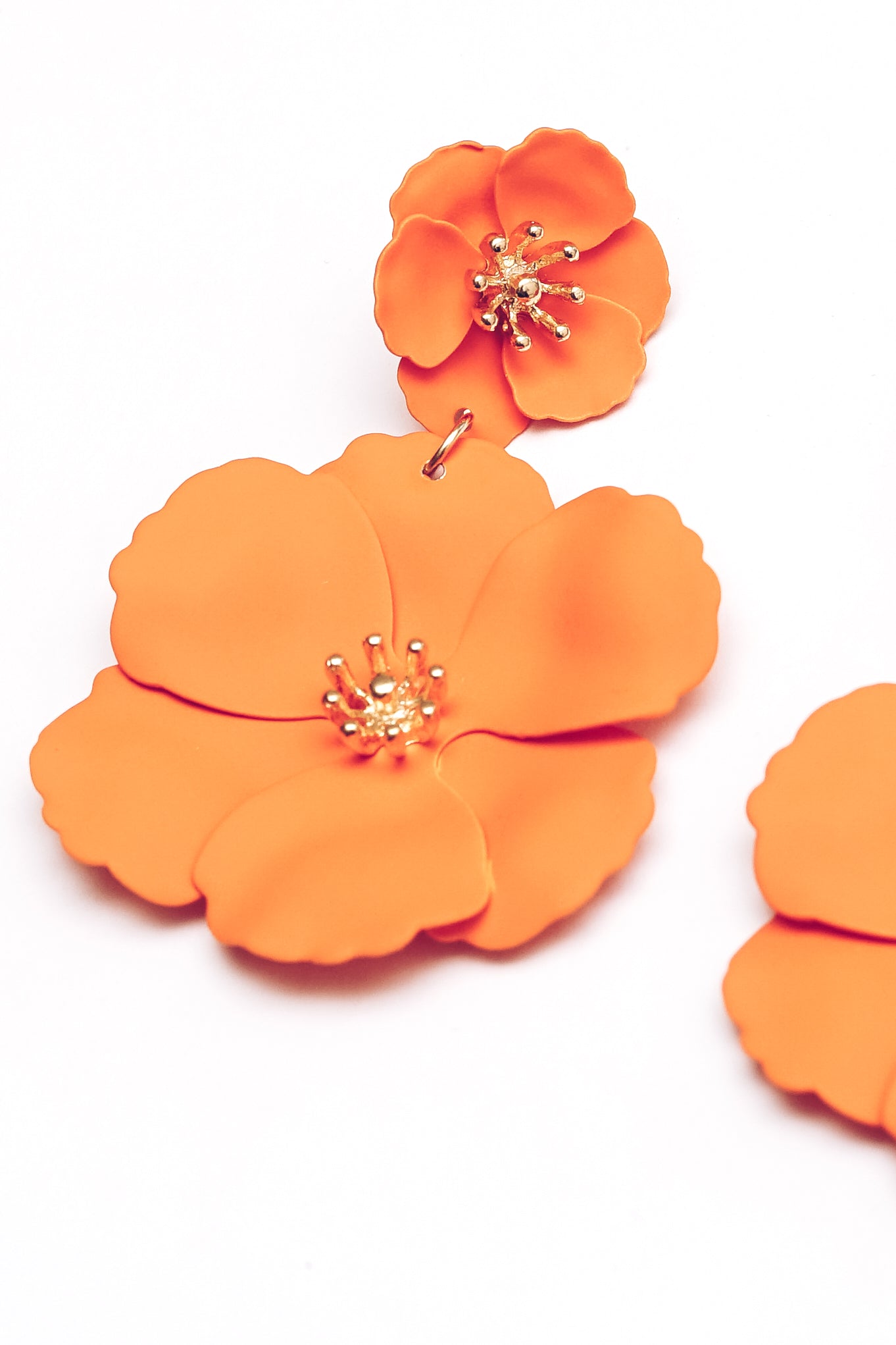 bright orange enamel flower drop earrings