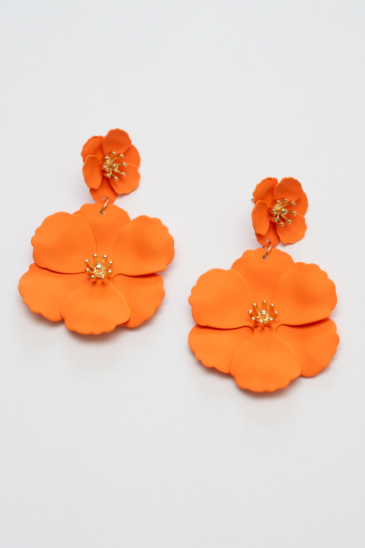 bright  orange enamel flower drop earrings