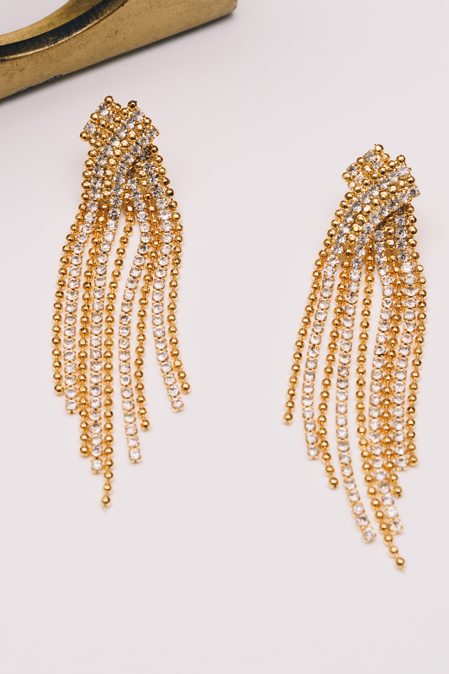 Crystal Chain Party Fringe Earrings | Crystal Cz | 18K Gold Plating