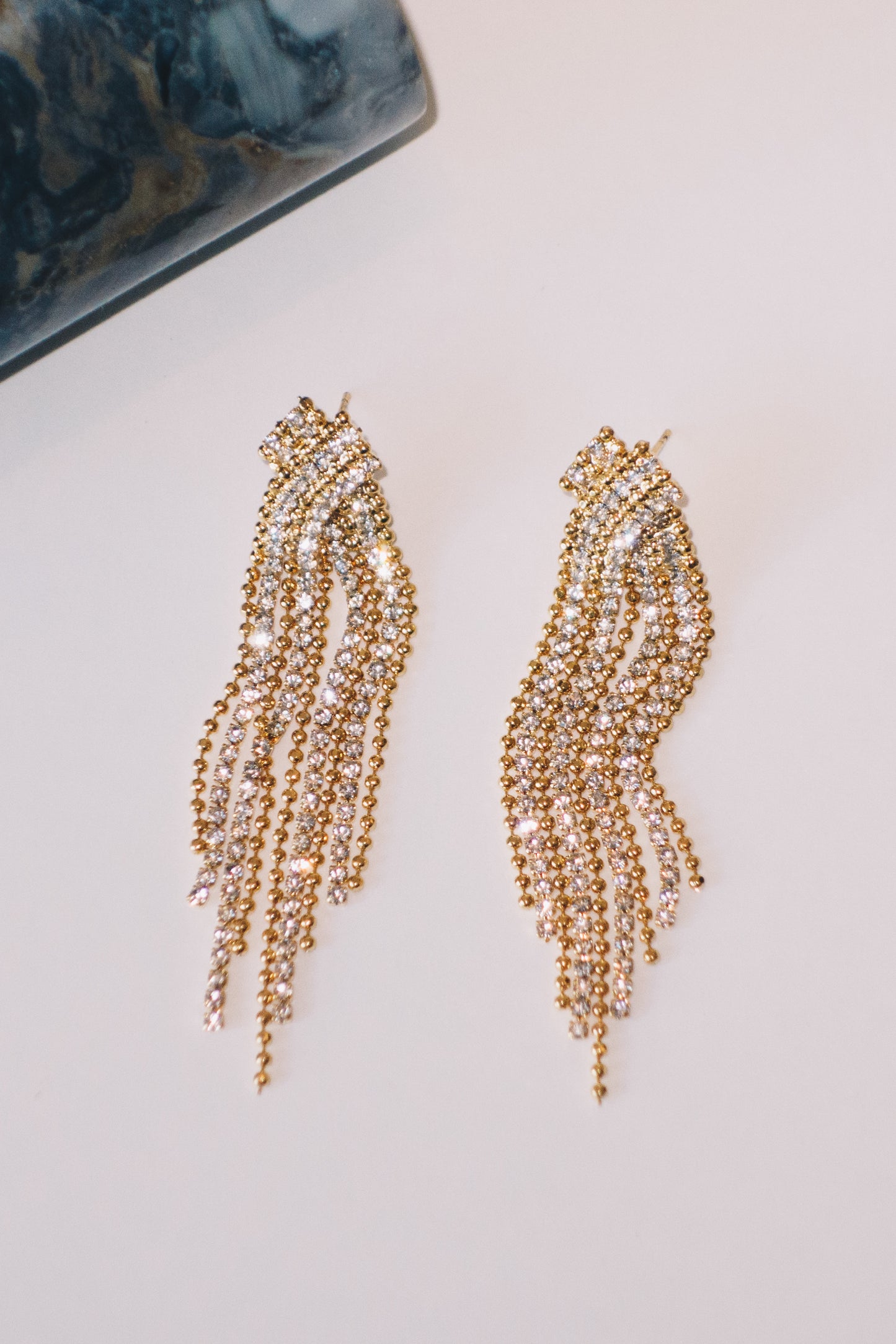 Crystal Chain Party Fringe Earrings | Crystal Cz | 18K Gold Plating