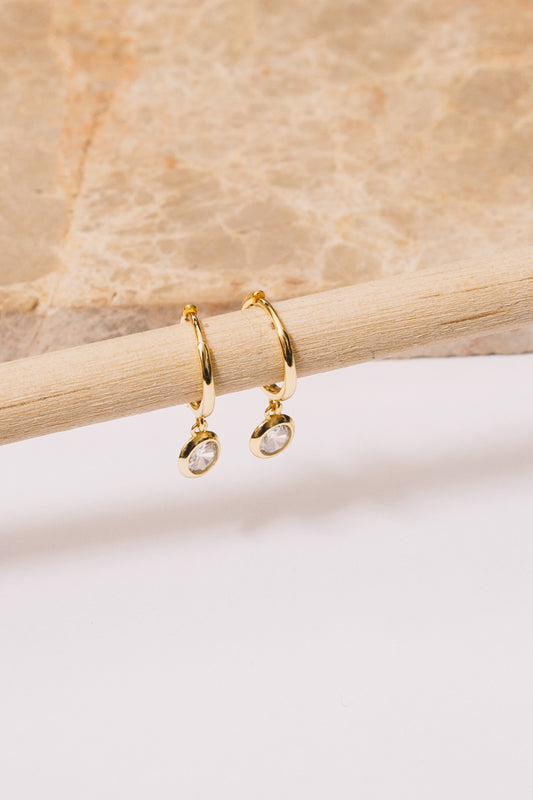 Auberon Crystal Dangle Hoop Huggies | 18k Gold Plating over .925 Silver