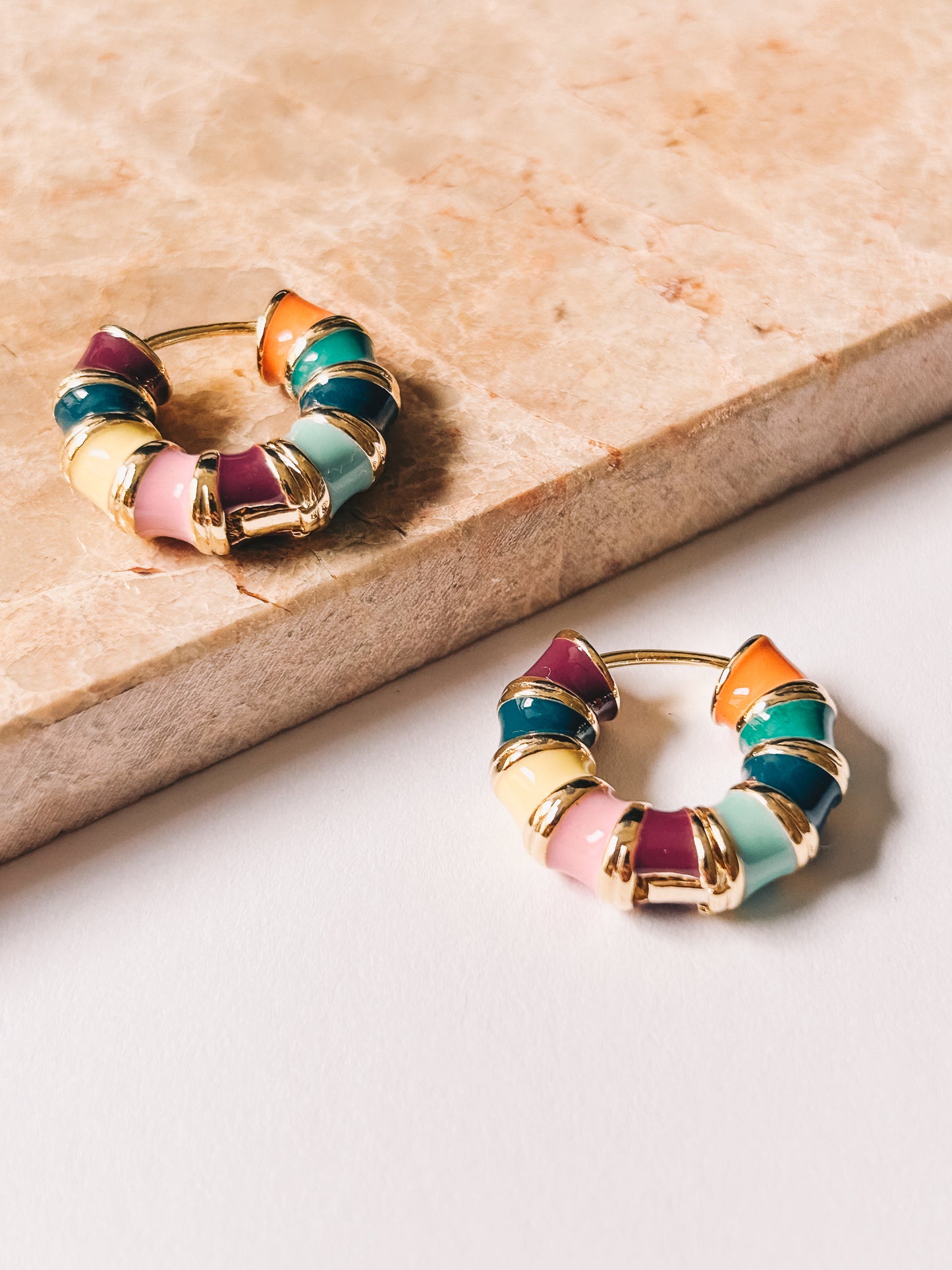 Multi Colored Enamel Hoops | 18K Gold Plating