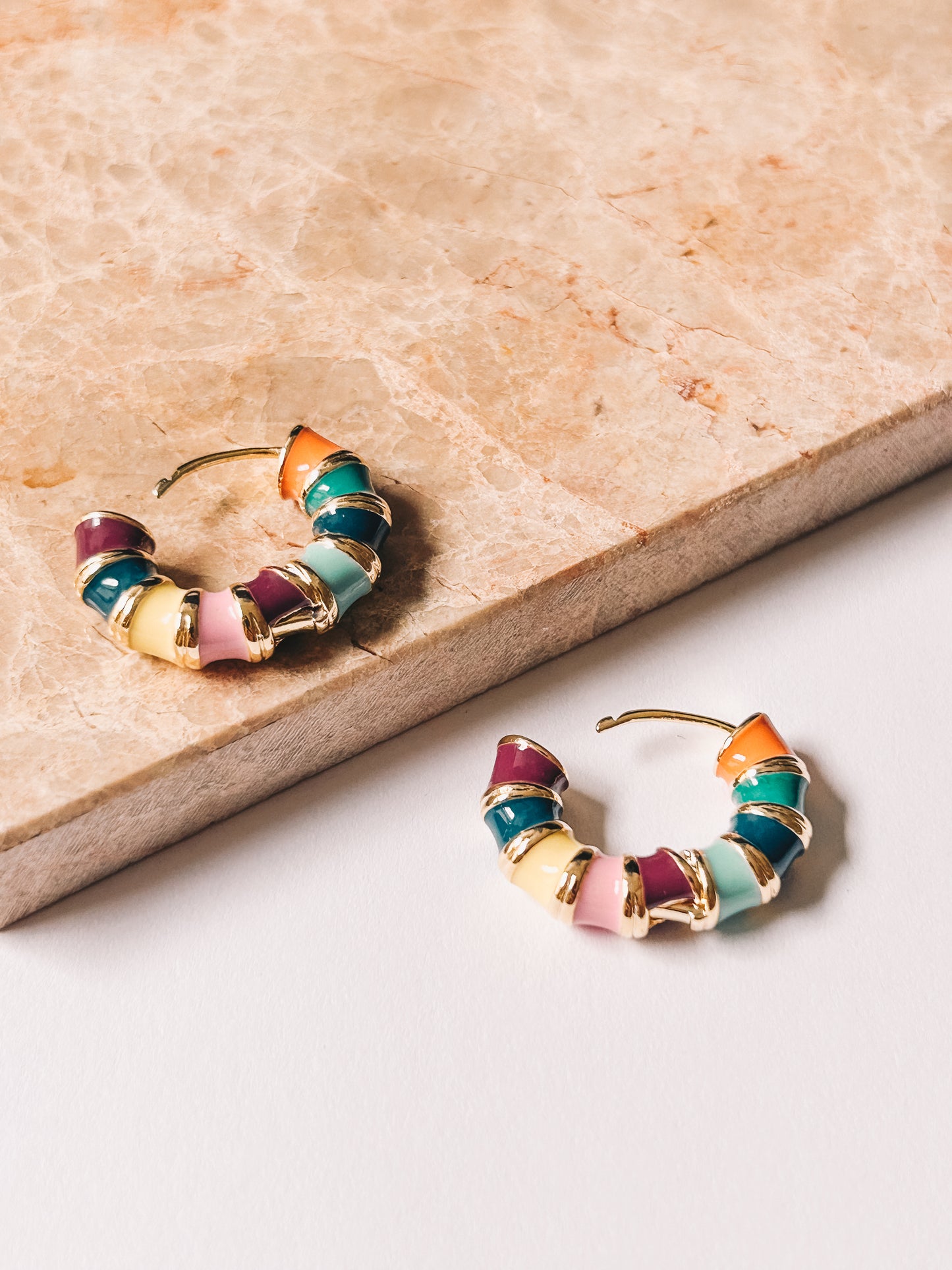 Multi Colored Enamel Hoops | 18K Gold Plating