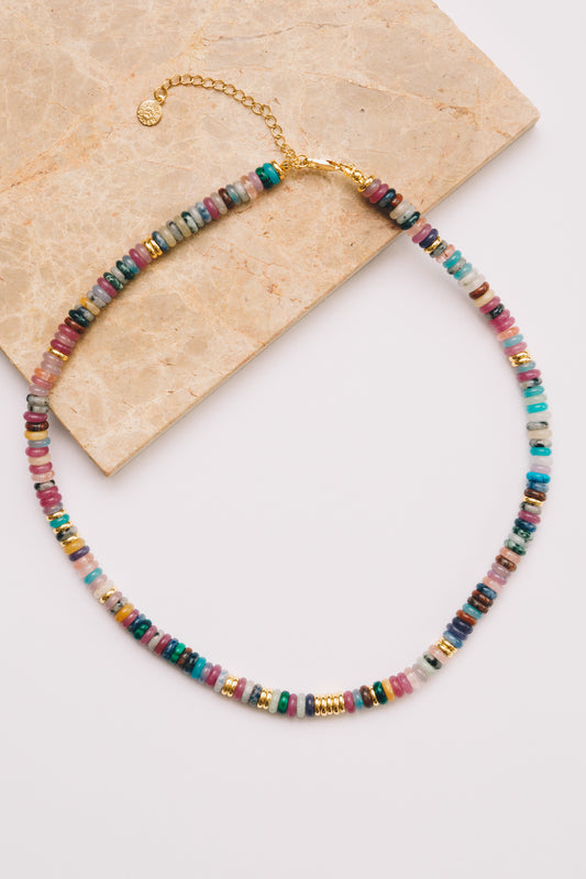 Multicolor Gemstone Necklace | Beaded Beauty,  Adjustable length | 18K Gold Plating