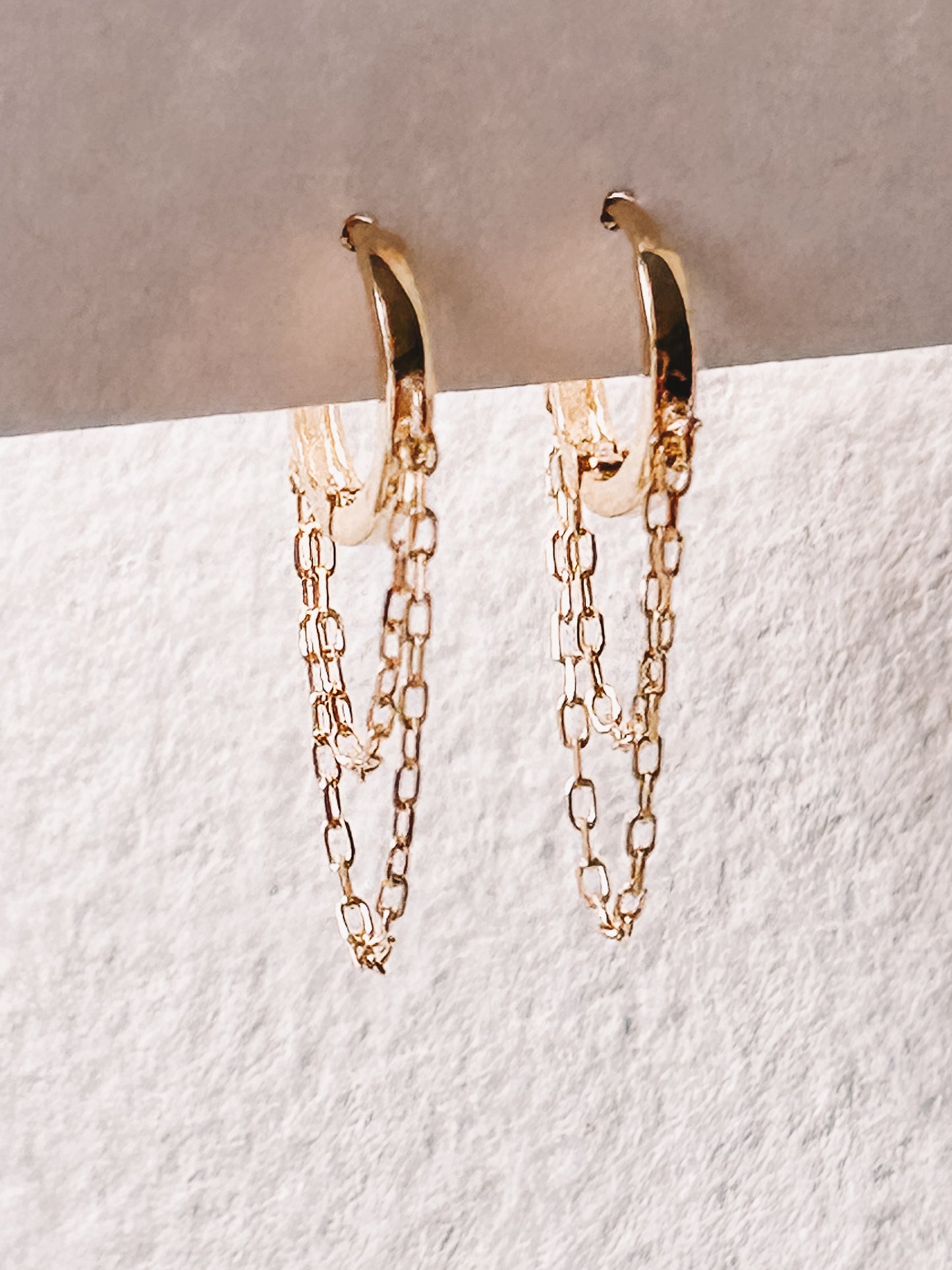 Tassel Huggie Hoop Chain Earrings | 9K Yellow Gold