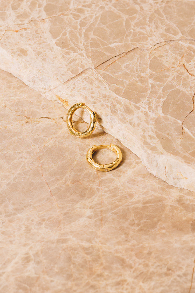 14k gold hammered huggie hoops earrings