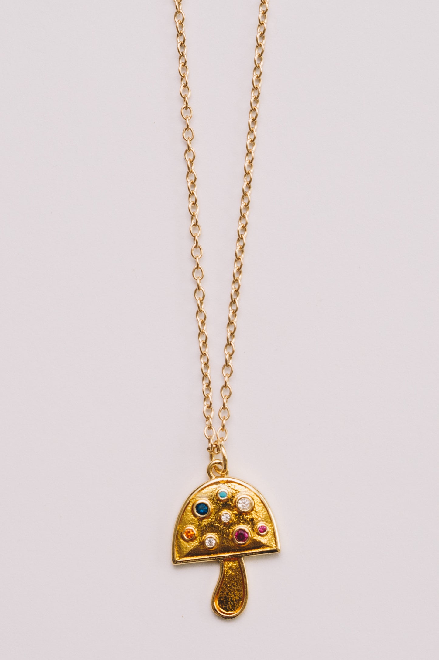Mushroom Charm Necklace | Enamel with Crystals | 18k Gold Plating