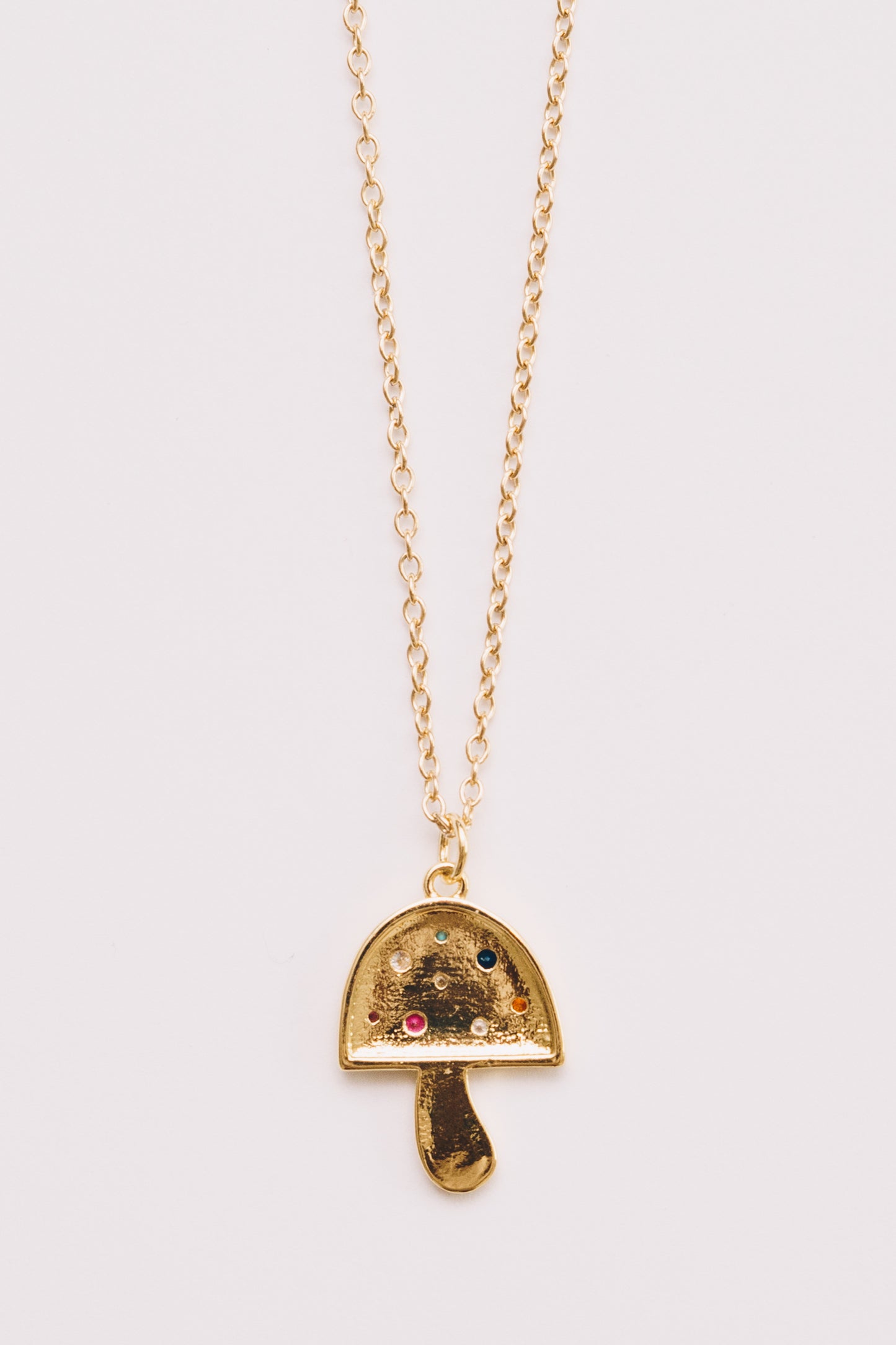 Mushroom Charm Necklace | Enamel with Crystals | 18k Gold Plating