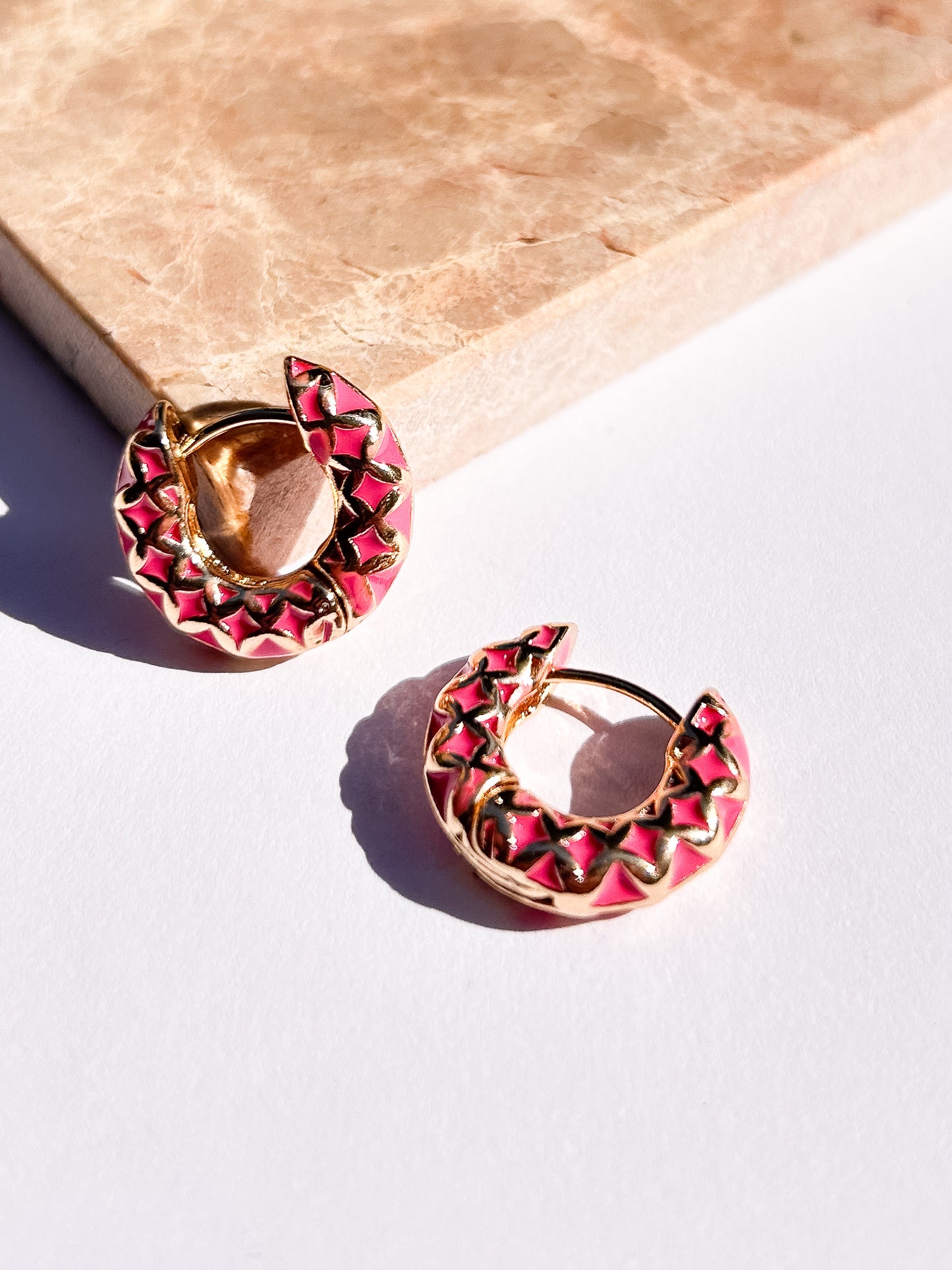 Pink Enamel Hoops | 18K Gold Plating