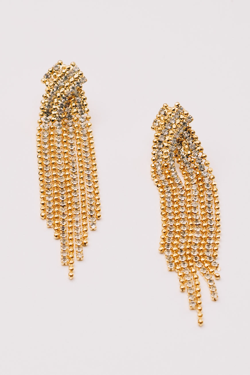 Cascade Crystal Fringe Earrings | Gold CZ Statement Earrings | Janna Conner