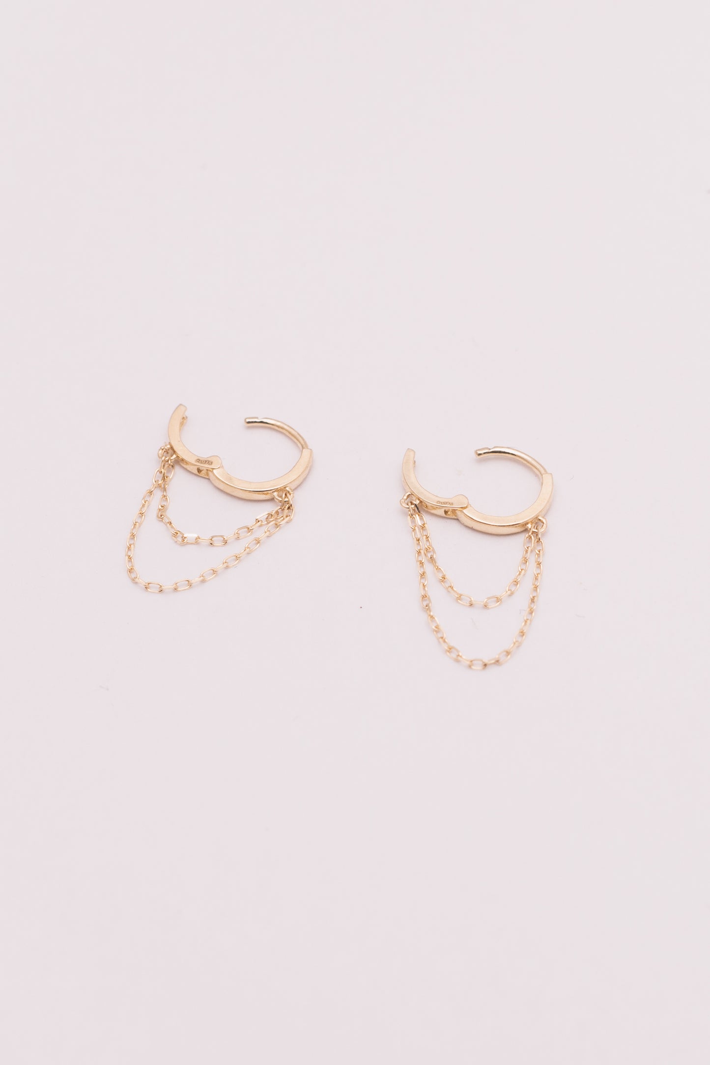 Tassel Huggie Hoop Chain Earrings | 9K Yellow Gold