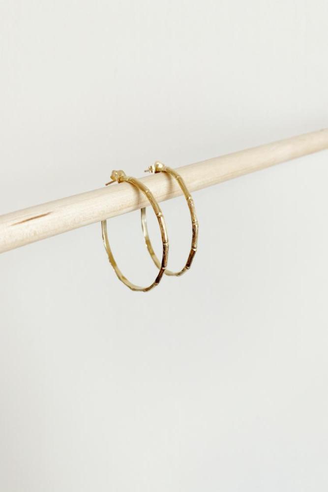 thin gold medium bamboo hoop earrings 