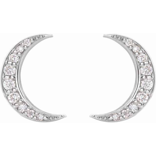 Diamond Crescent Moon Stud Earrings | 14k Gold