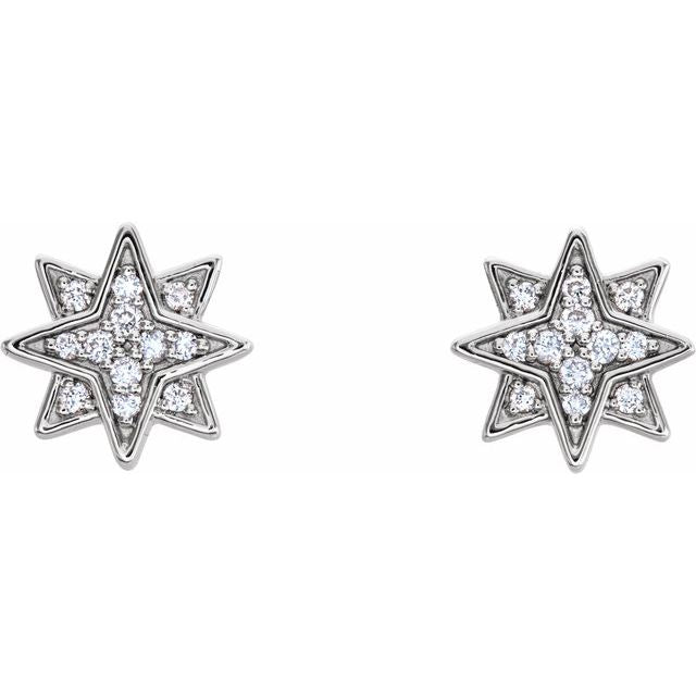 14k white gold diamond star earrings