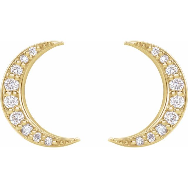 Diamond Crescent Moon Stud Earrings | 14k Gold