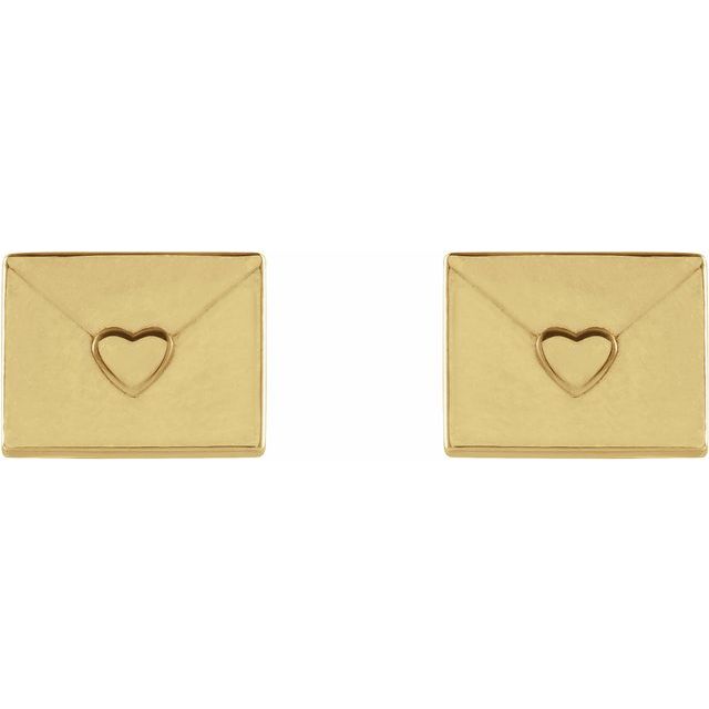 gold heart envelope stud earrings