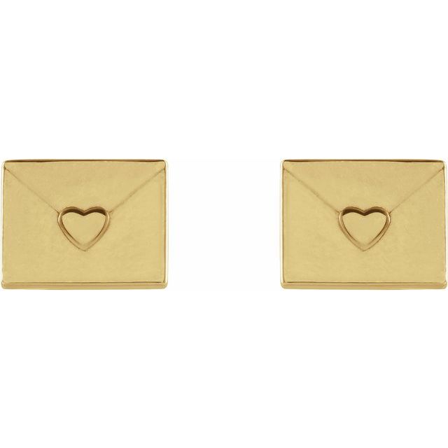 gold heart envelope stud earrings