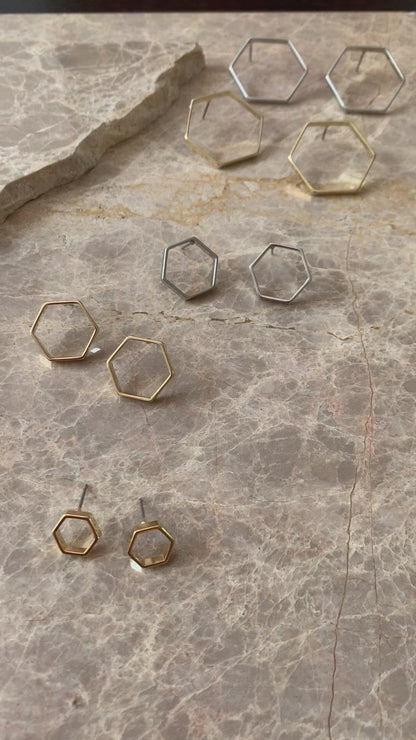 Gold Hexagon Stud Earrings | 18k Gold Plating