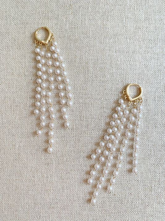pearl fringe hoop earrings