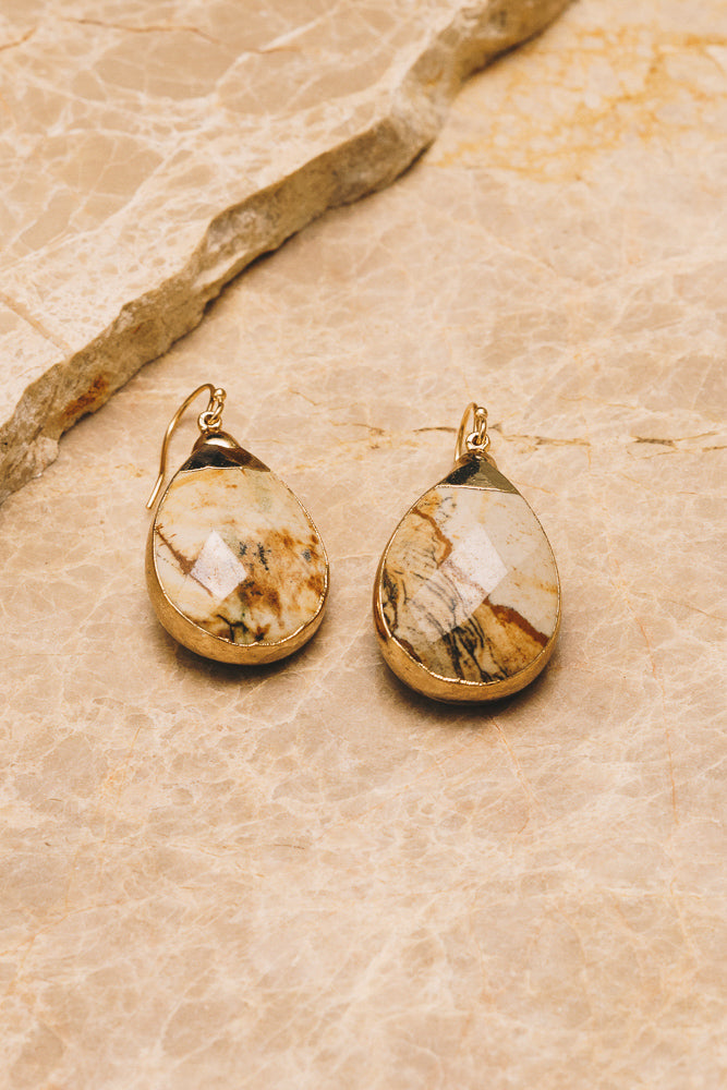 picture jasper gemstone teardrop earrings