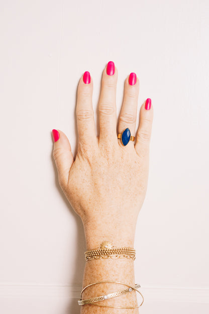 lapis marquis stacking ring on hand