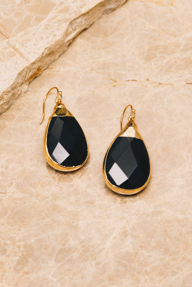 onyx gemstone teardrop earrings