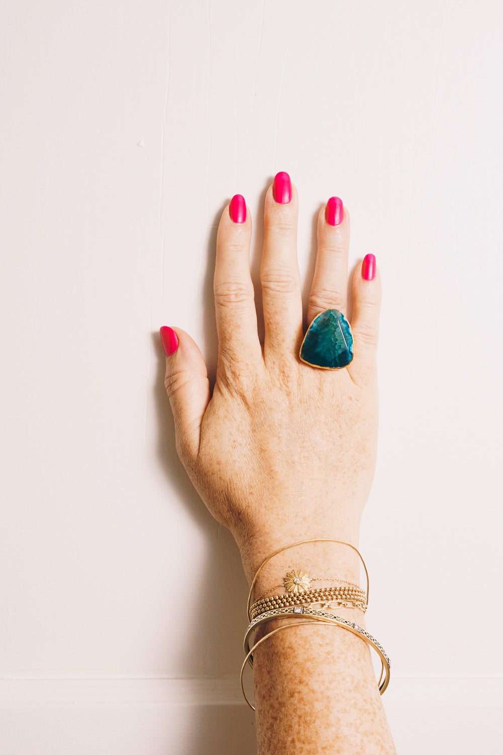 Blue Fire Agate Cocktail Ring | 18k Gold Plating