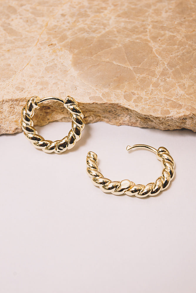 gold twisted huggie hoops open