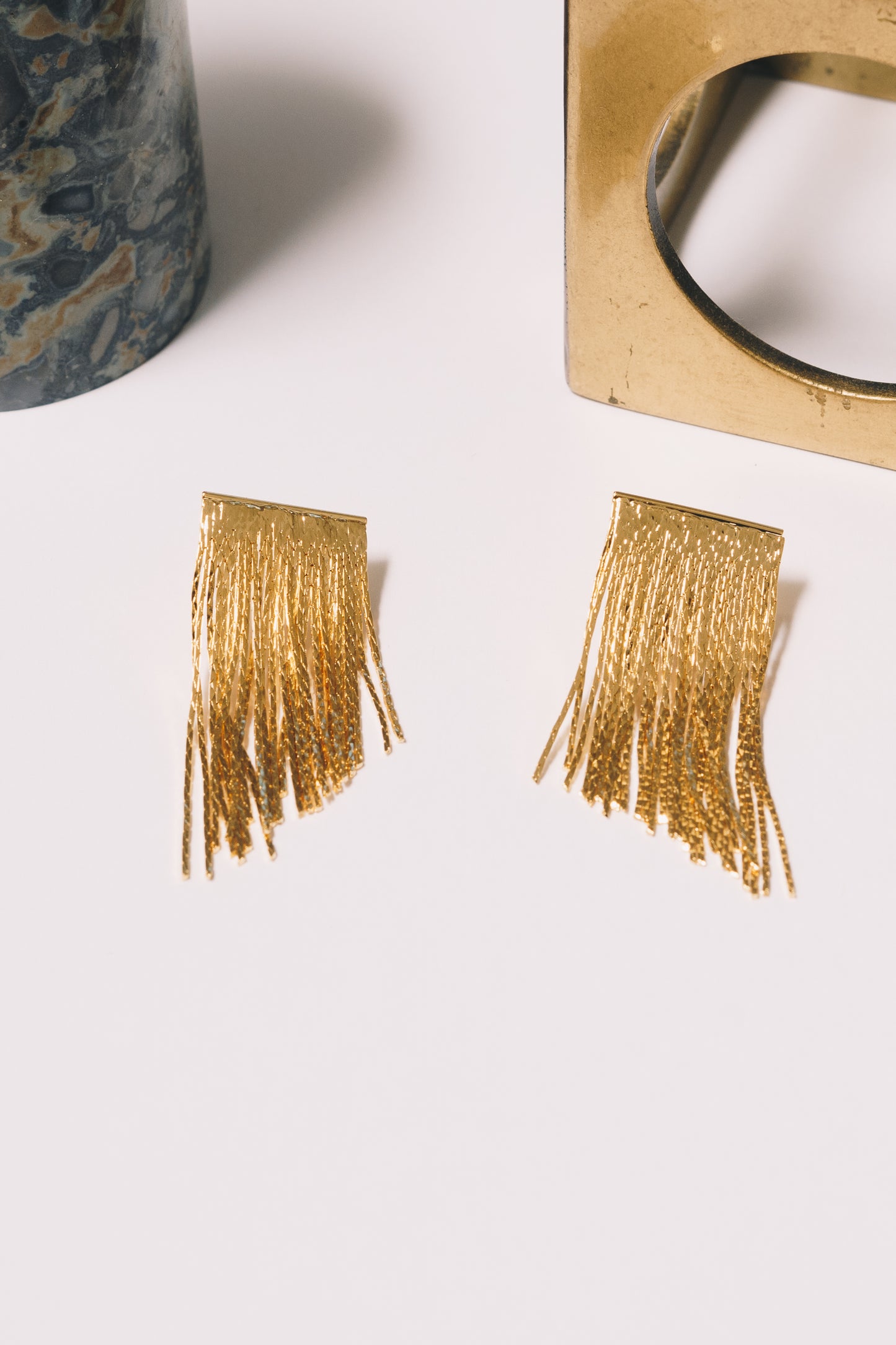 gold fringe stud earrings