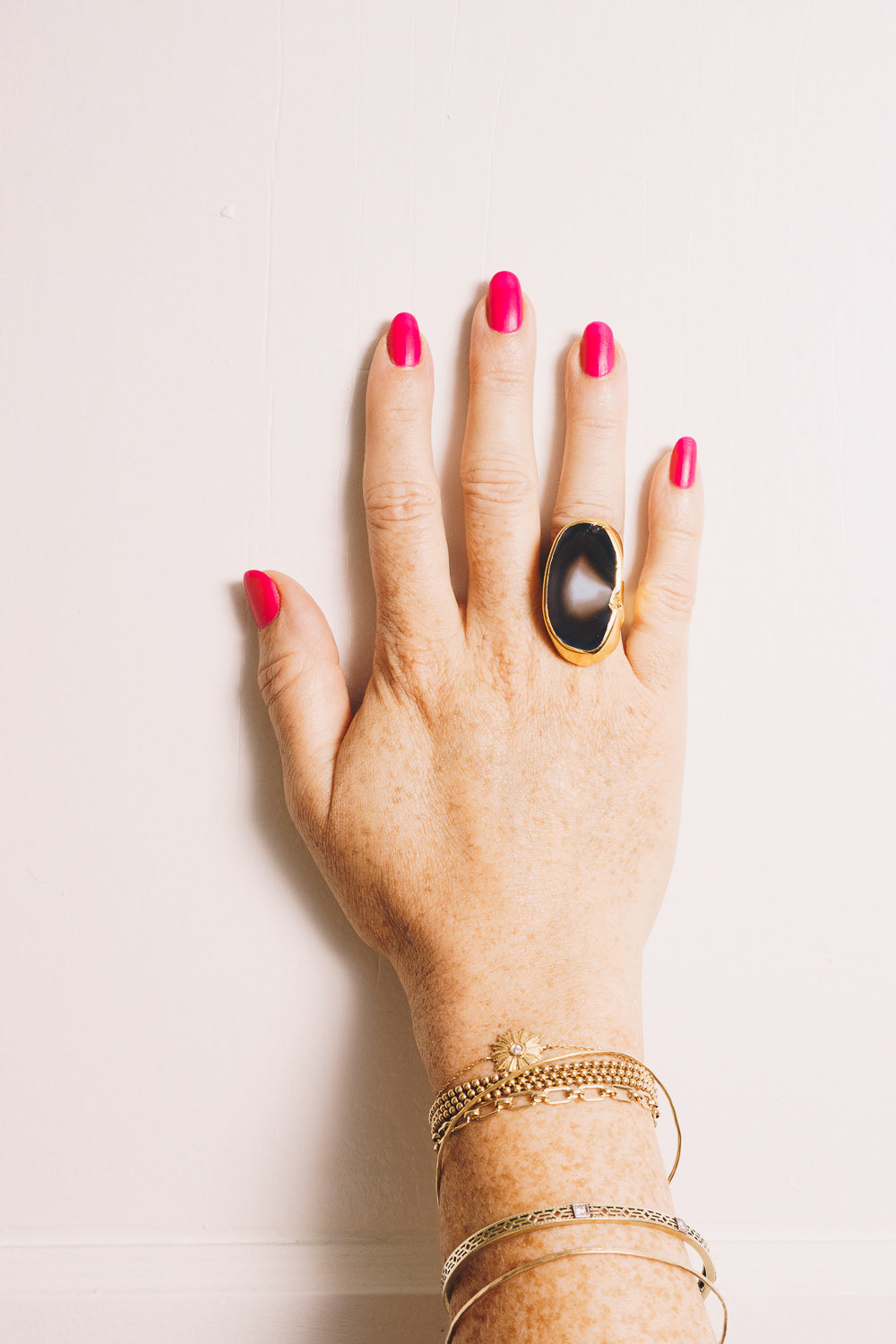 Botswana agate statement rings on hand