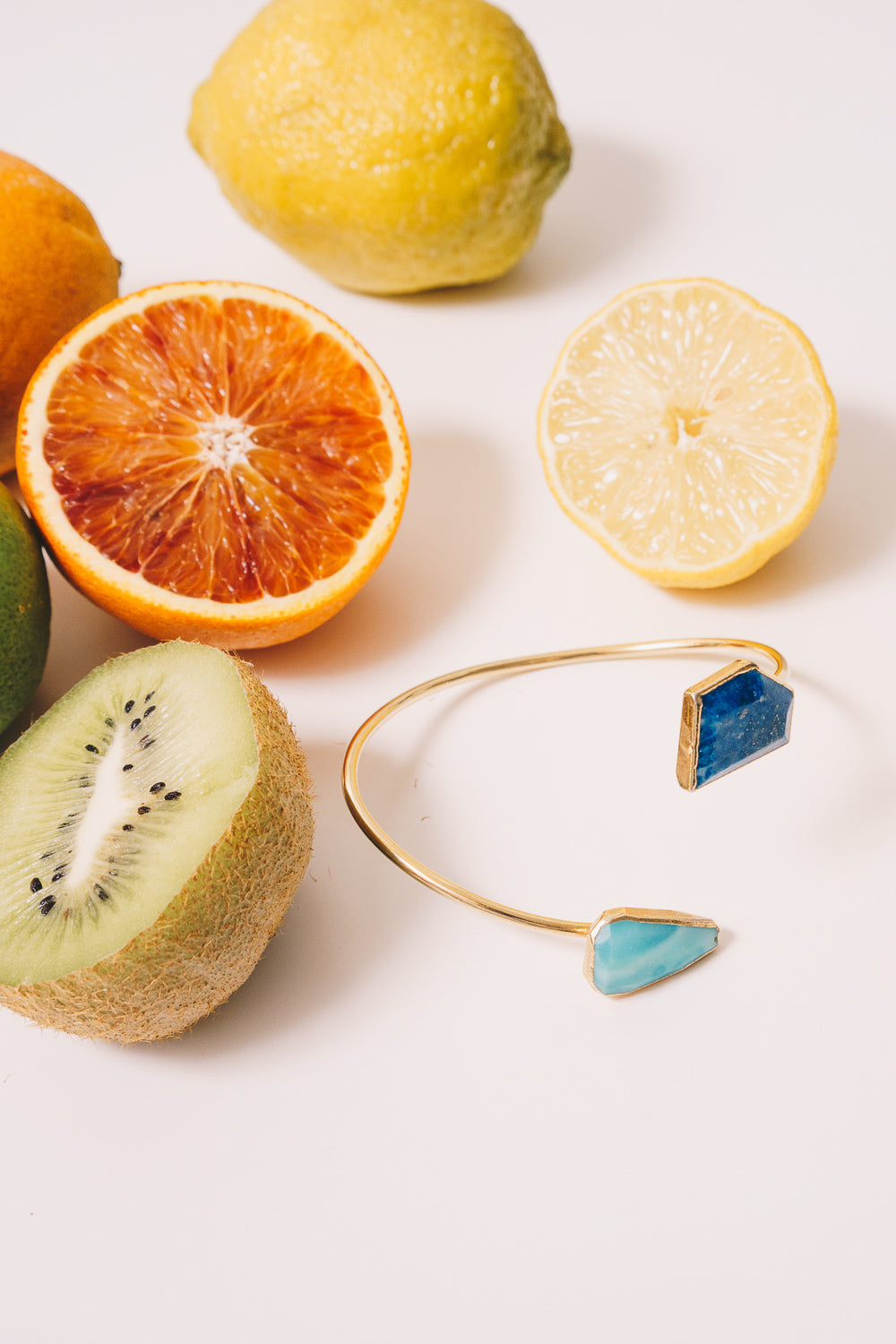Peruvian Opal and lapis adjustable cuff bracelet with citrus