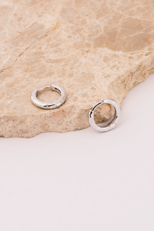 silver huggie hammered hoops 