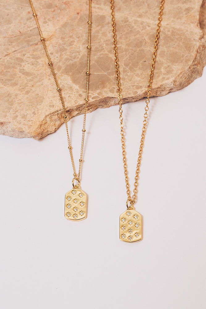 gold dog tag charm necklaces