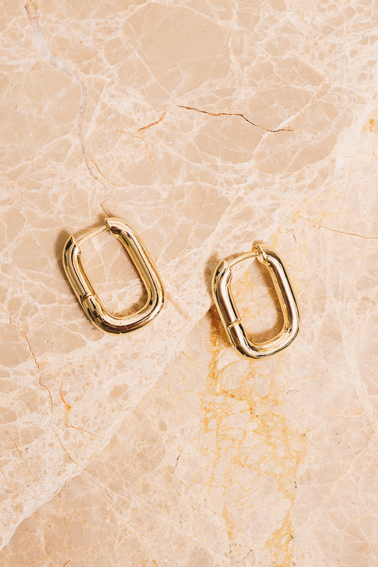 gold rectangle huggie hoops