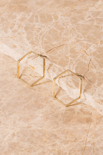 large gold hexagon stud earrings