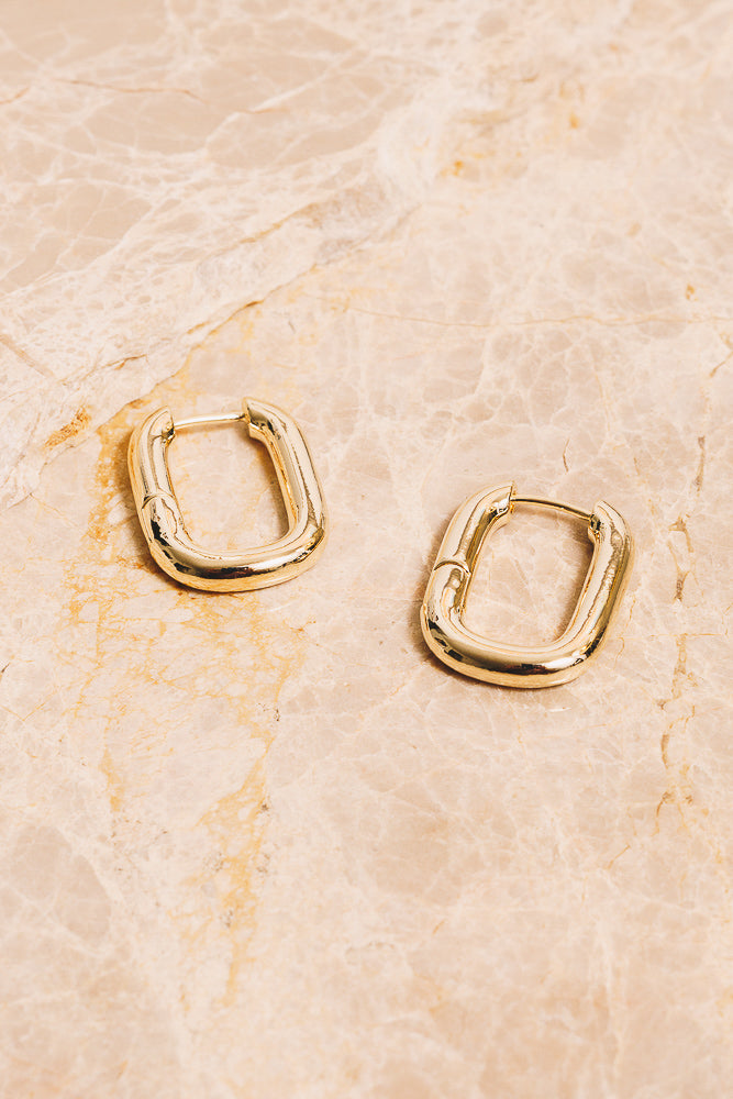 gold rectangular huggie hoops