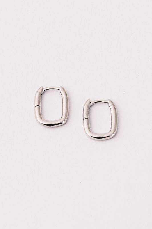 silver rectangular huggie hoops