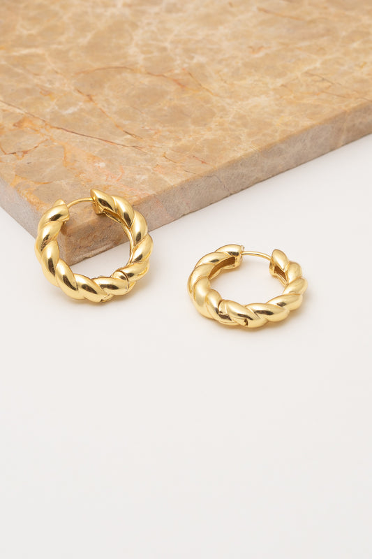 gold twisted rope chain huggie hoops