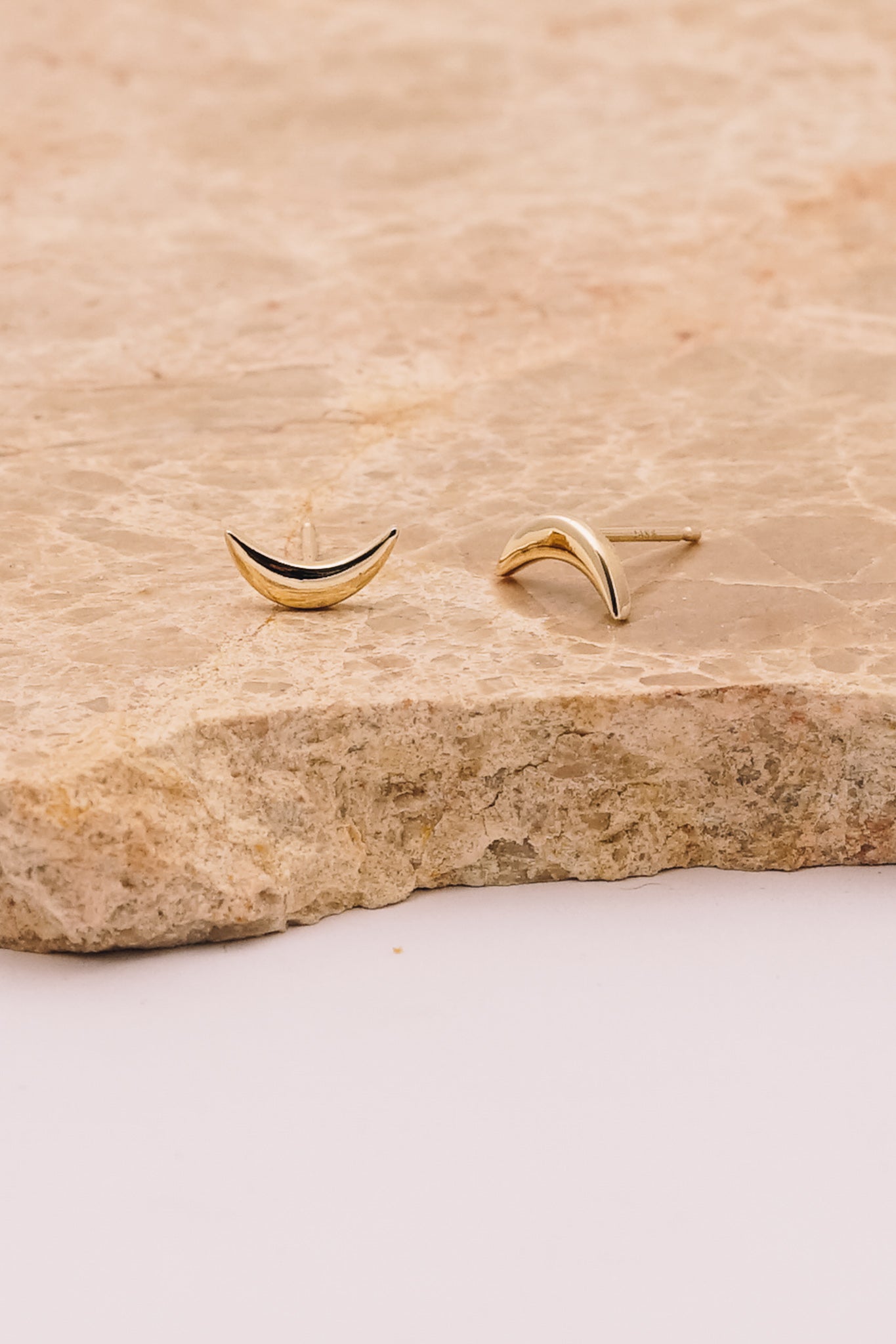 Crescent Moon Stud Earrings 14k Gold - Main Image