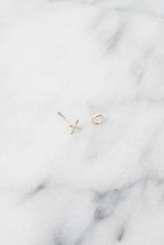 tiny silver xo mismatched stud earrings
