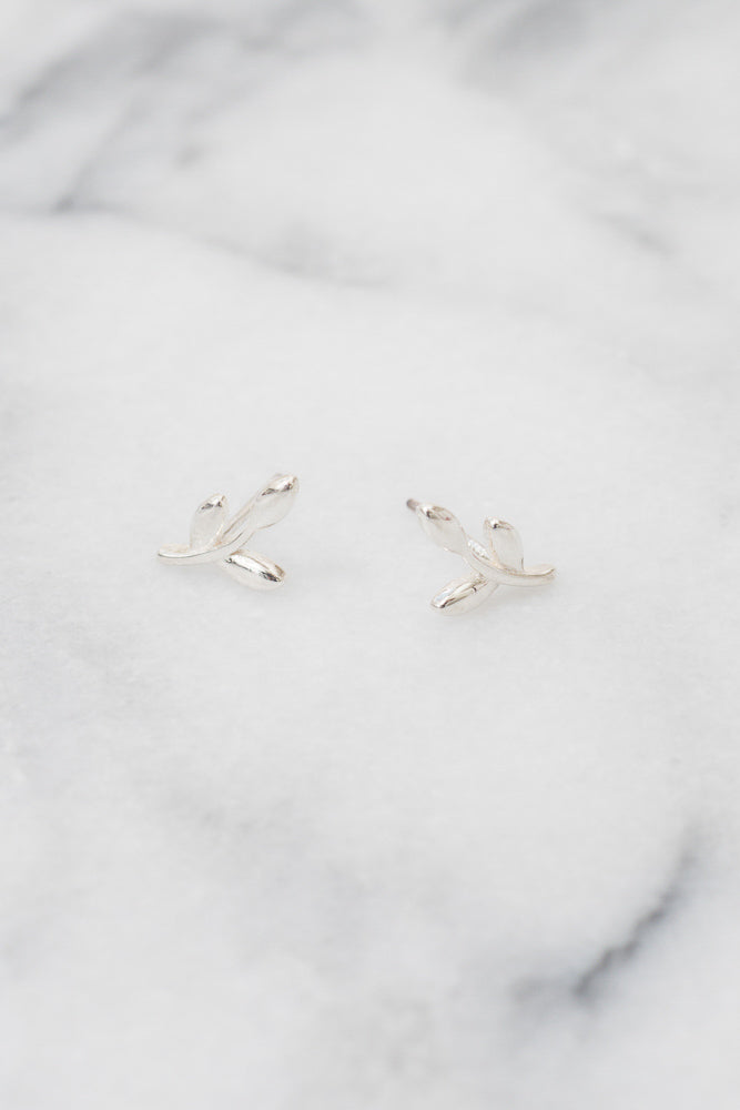 silver leaf branch earrings