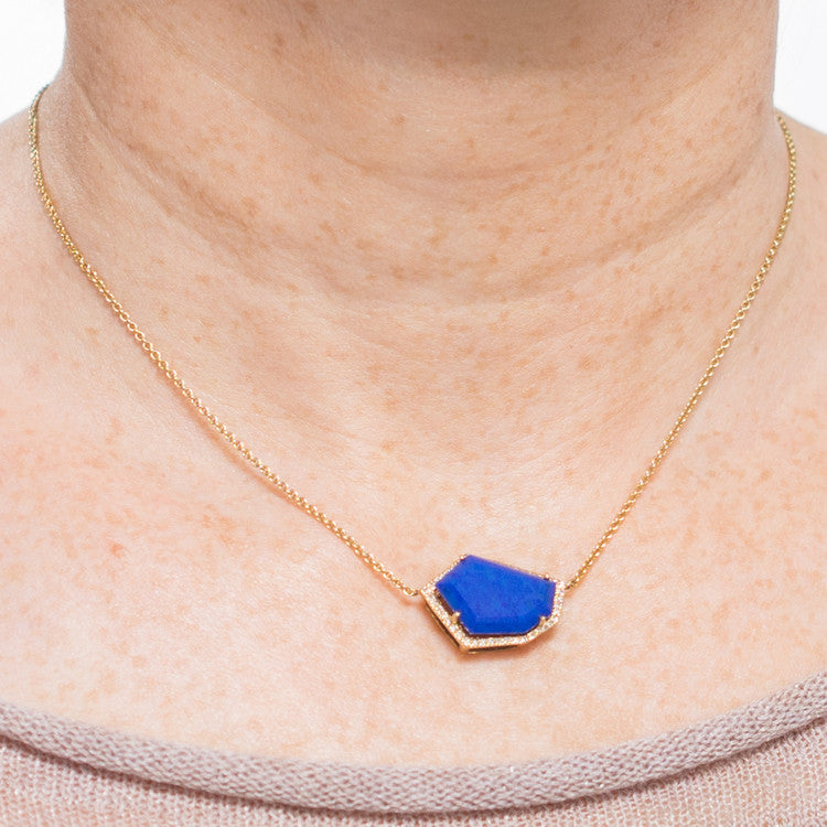 Cubist Necklace | Lapis and Diamond Pavé | 14K Gold