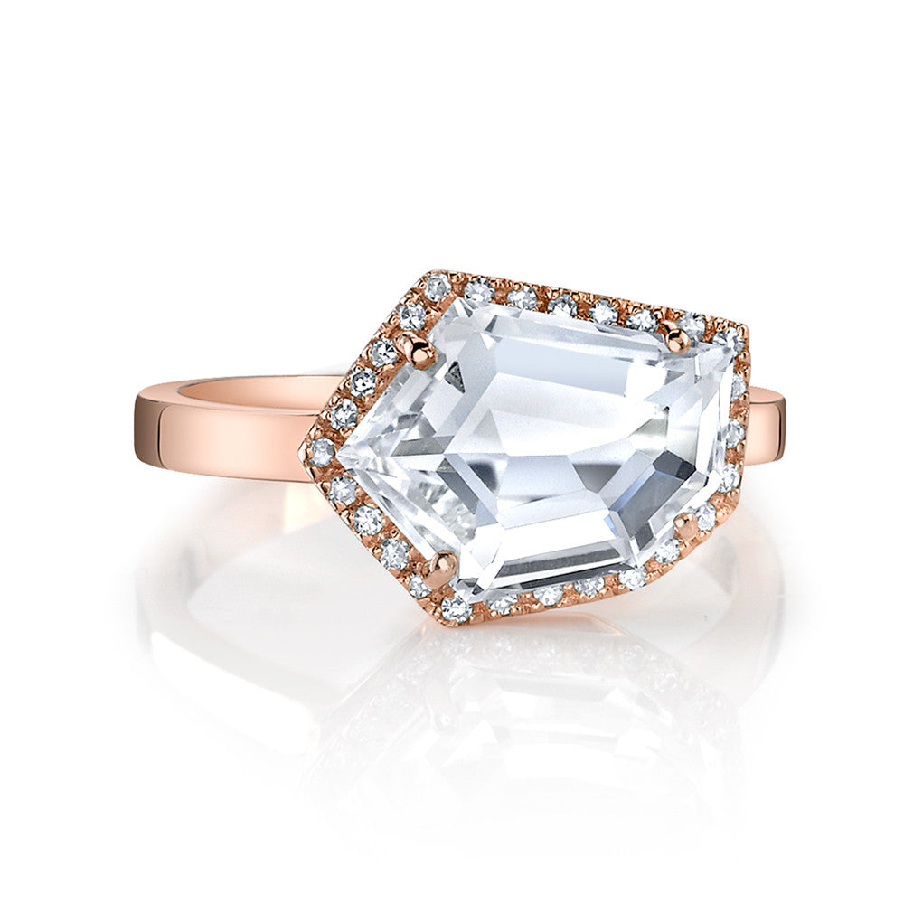 Petite Cubist Ring | White Topaz | 14K Gold