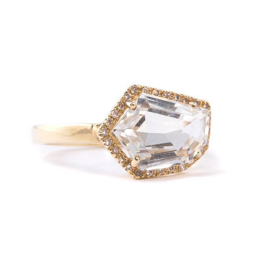 Petite Cubist Ring | White Topaz | 14K Gold