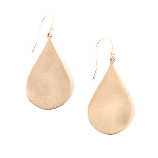 JCE1035 14K Gold Matte Brushed Teardrop Earrings