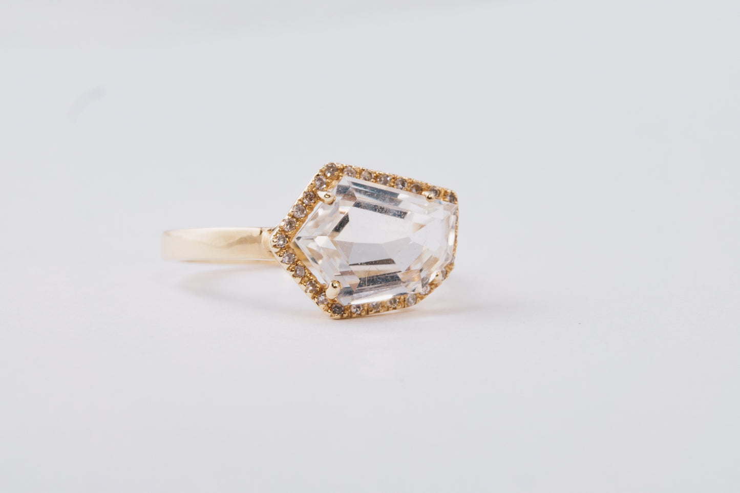Petite Cubist Ring | White Topaz | 14K Gold